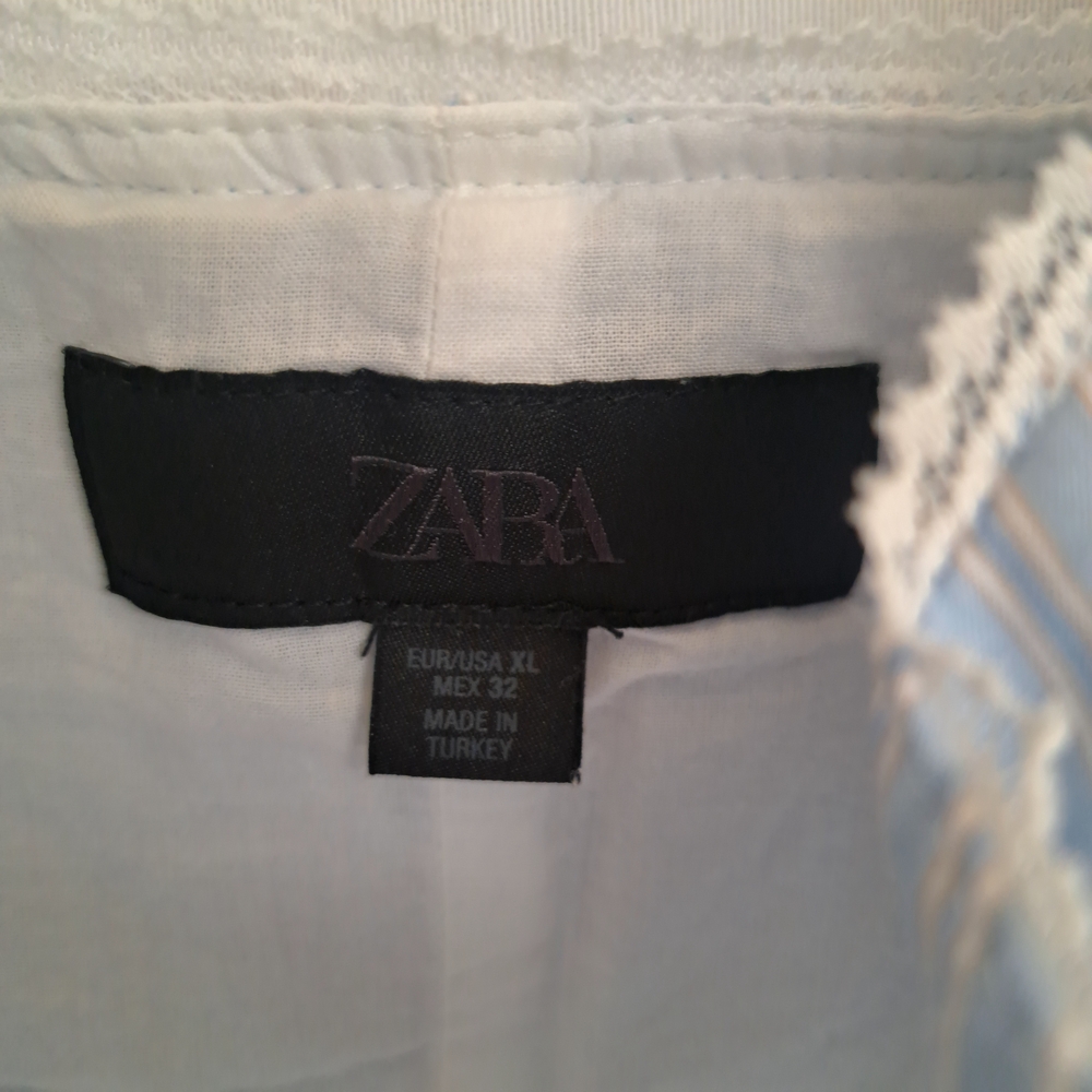 Zara Blue White Pinstripe Corset‎ Peplum Top Lace Trim Sweetheart Camisole XL - Picture 9 of 9